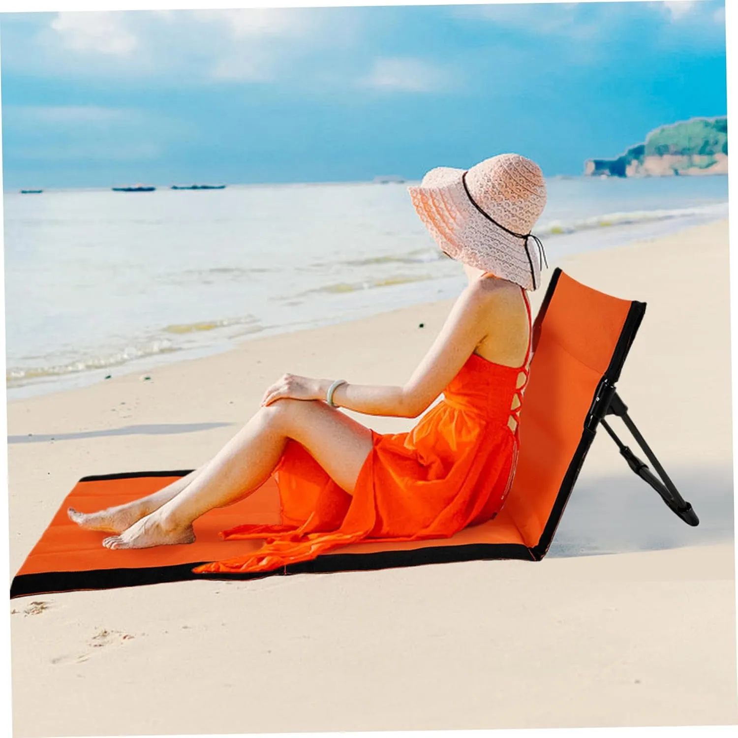 Beach Mat Lounge Chair, Reclining Beach Mat 15x43.3x15.8'' Oxford Cloth Waterproof Foldable Beach Lounge Chair Portable Beach Lounger for Adults Holidays Camping, Beach Lounge Chair