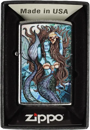 Beautiful Siren Mermaid with Skulls - Street Chrome Custom Zippo Lighter