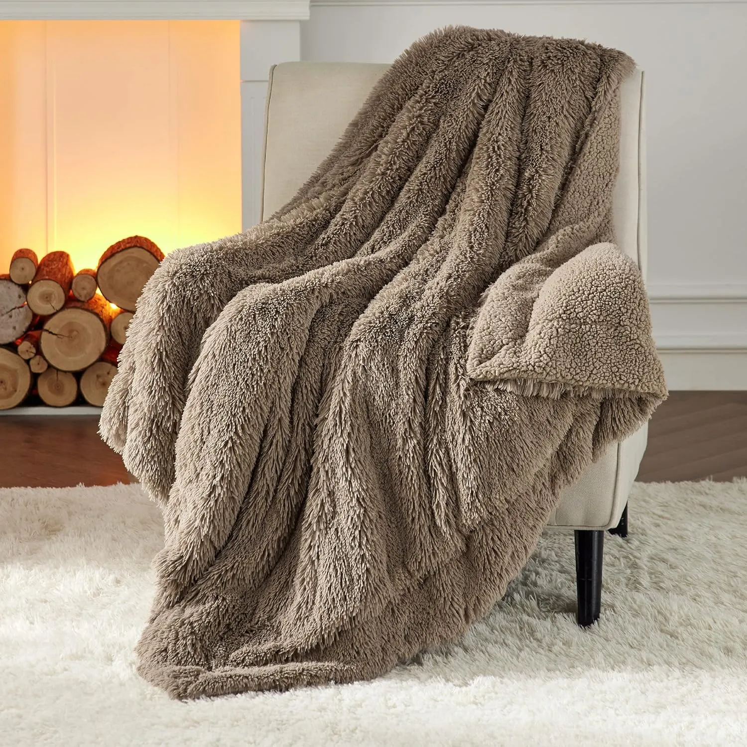 Bedsure Fluffy Brown Throw Blanket Gifts for Women, Men, Soft Fleece Cozy Fuzzy Sherpa Plush Warm Minky Thick Faux Fur Throws for Couch, Bed, Brown Decor Spring Blanket Gifts for Mom Dad, 50x60
