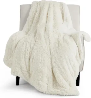 Bedsure Fluffy Cream Throw Blanket Gifts for Women, Men, Soft Fleece Cozy Fuzzy Sherpa Plush Warm Minky Thick Faux Fur Throws for Couch, Bed, Cream Decor House Blanket Gifts for Mom Kids, 50x60