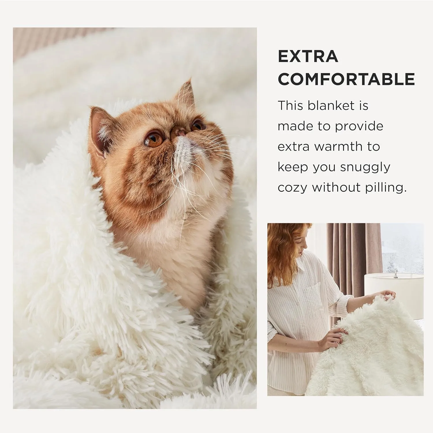Bedsure Fluffy Cream Throw Blanket Gifts for Women, Men, Soft Fleece Cozy Fuzzy Sherpa Plush Warm Minky Thick Faux Fur Throws for Couch, Bed, Cream Decor House Blanket Gifts for Mom Kids, 50x60