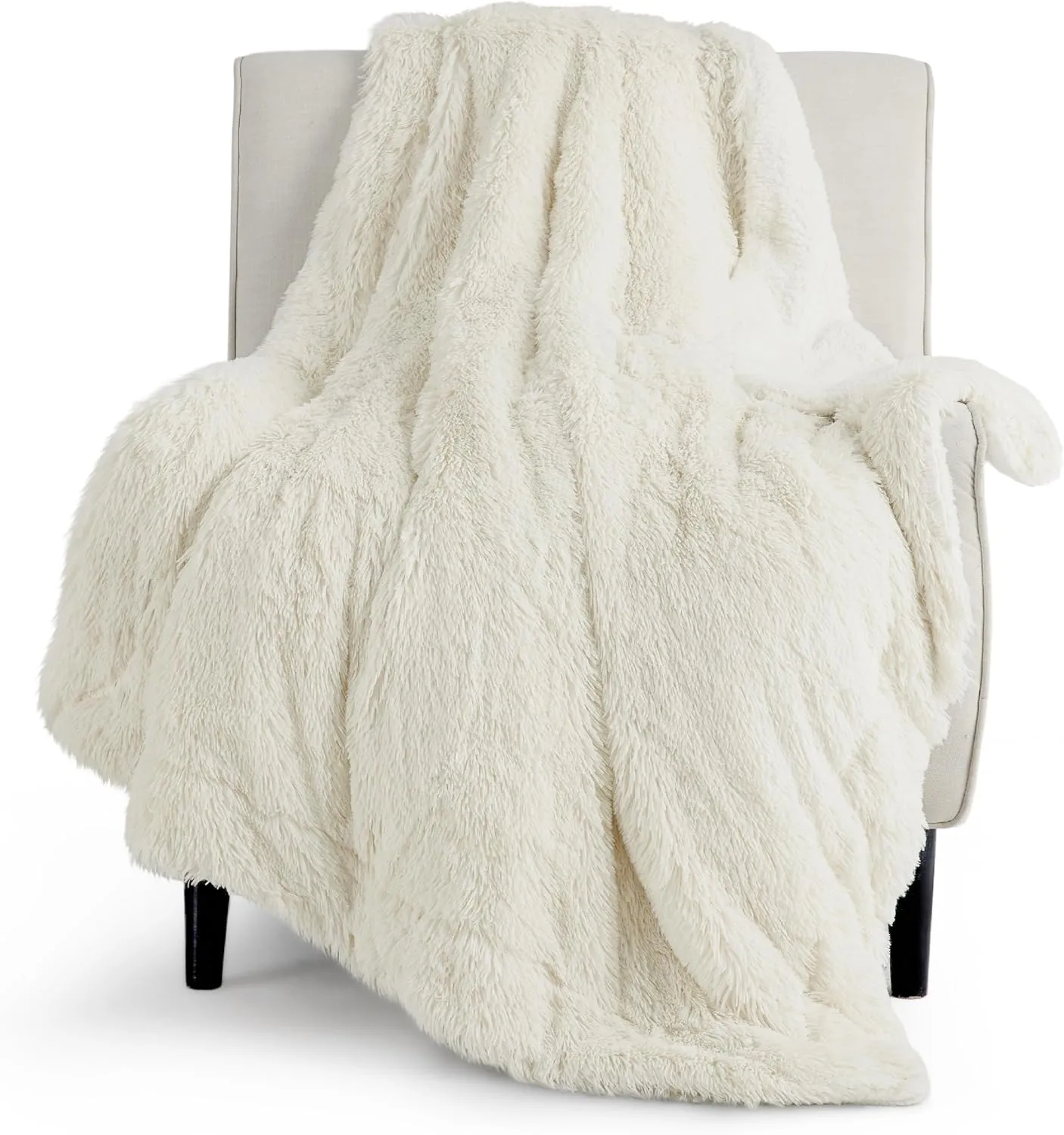 Bedsure Fluffy Cream Throw Blanket Gifts for Women, Men, Soft Fleece Cozy Fuzzy Sherpa Plush Warm Minky Thick Faux Fur Throws for Couch, Bed, Cream Decor Spring Blanket Gifts for Mom Kids, 50x60
