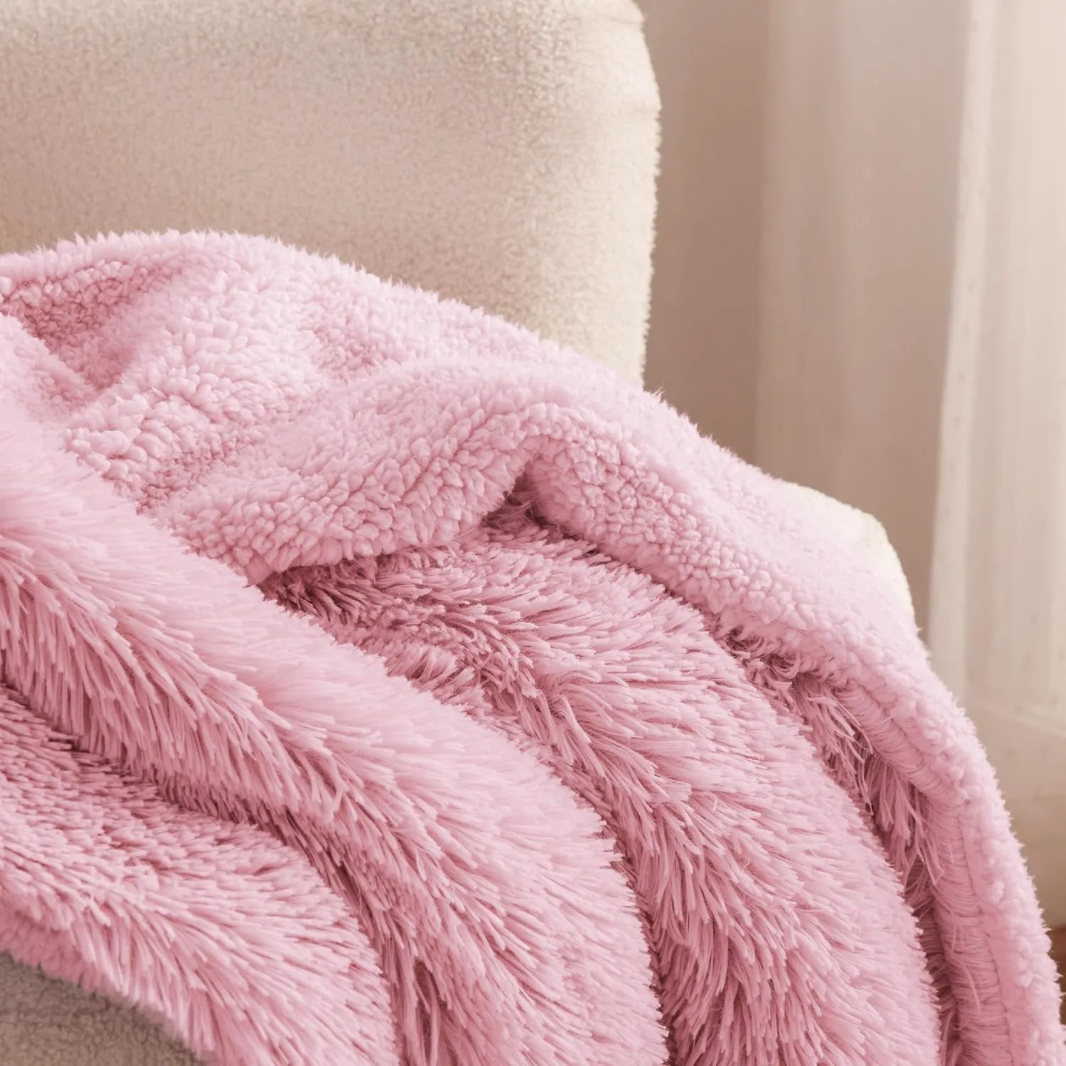 Bedsure Fluffy Pink Throw Blanket Gifts for Women, Girls, Soft Fleece Cozy Fuzzy Sherpa Plush Warm Minky Thick Faux Fur Throws for Couch, Bed, Pink Decor House Blanket Gifts for Her Kids, 50x60