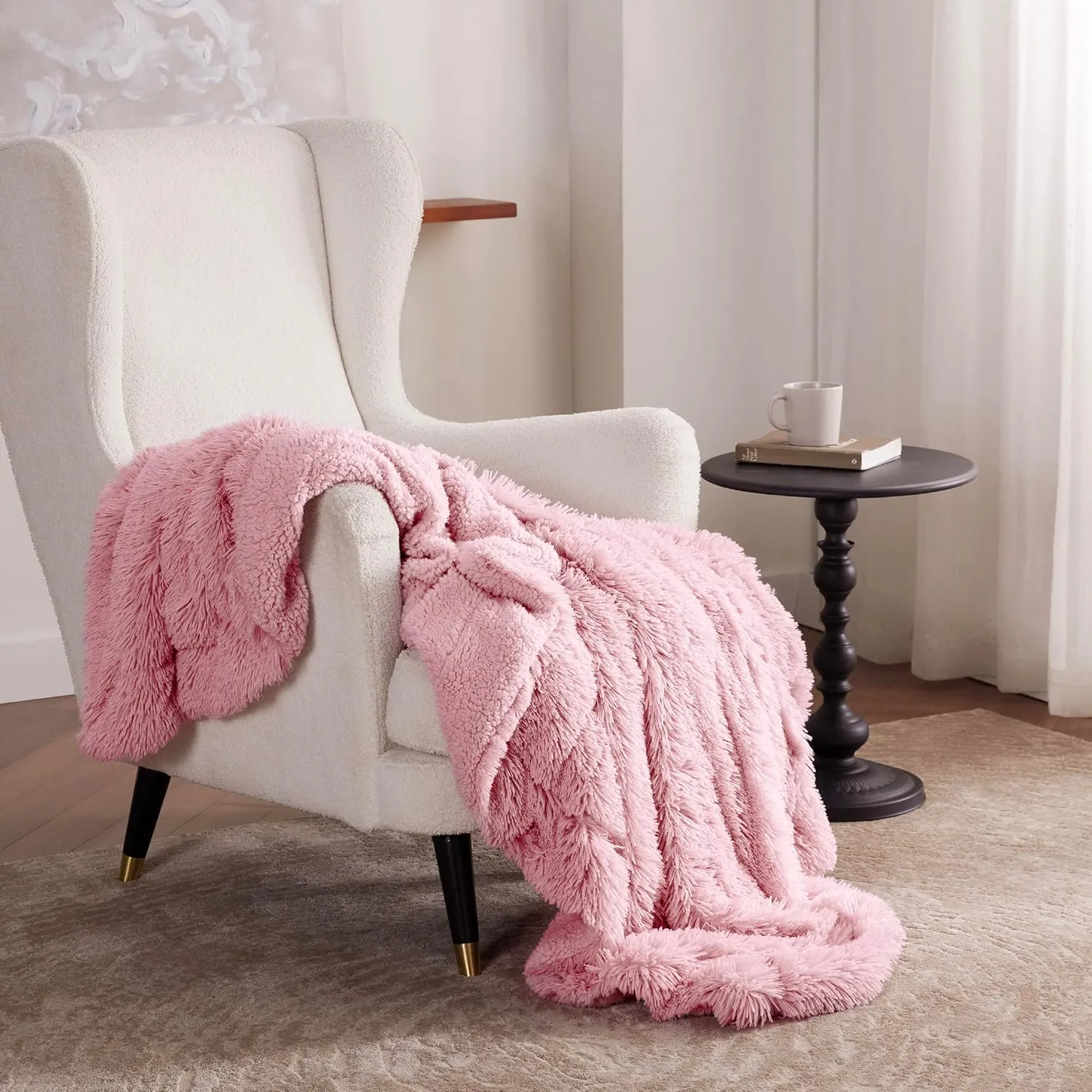 Bedsure Fluffy Pink Throw Blanket Gifts for Women, Girls, Soft Fleece Cozy Fuzzy Sherpa Plush Warm Minky Thick Faux Fur Throws for Couch, Bed, Pink Decor House Blanket Gifts for Her Kids, 50x60