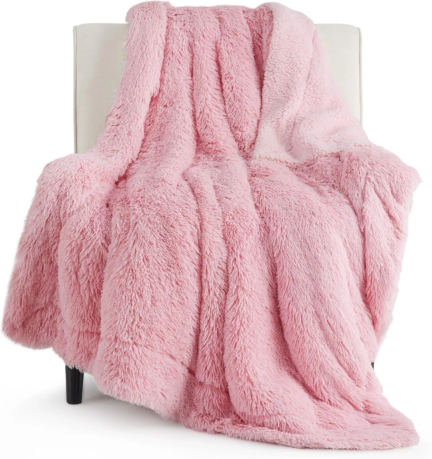 Bedsure Fluffy Pink Throw Blanket Gifts for Women, Girls, Soft Fleece Cozy Fuzzy Sherpa Plush Warm Minky Thick Faux Fur Throws for Couch, Bed, Pink Decor House Blanket Gifts for Her Kids, 50x60