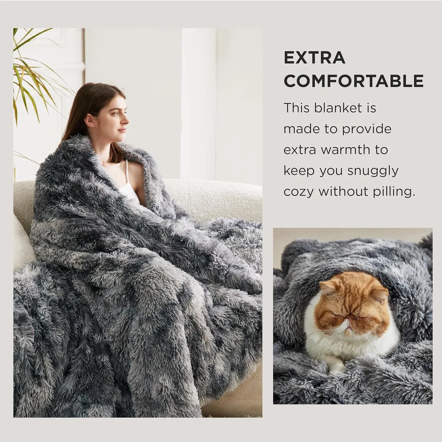 Bedsure Fluffy Throw Blanket Gifts for Women Men, Soft Fleece Sherpa Cozy Fuzzy Plush Warm Minky Thick Faux Fur Throw for Couch, Bed, Home Living Room Decor Spring Blanket Gifts for Mom Dad, Grey