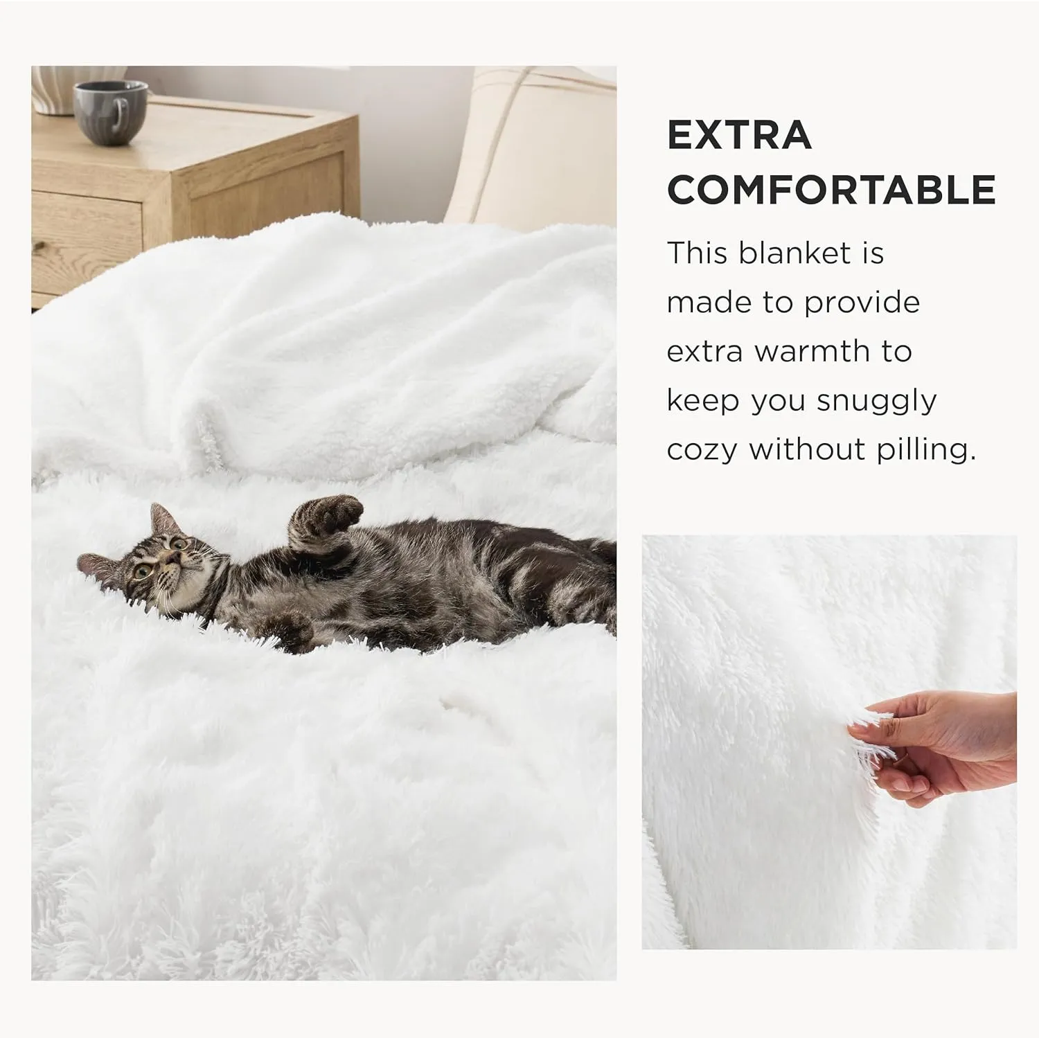 Bedsure Fluffy White Throw Blanket Gifts for Women, Men, Soft Fleece Cozy Fuzzy Sherpa Plush Warm Minky Thick Faux Fur Throws for Couch, Bed, White Decor House Blanket Gifts for Mom Dad, 50x60