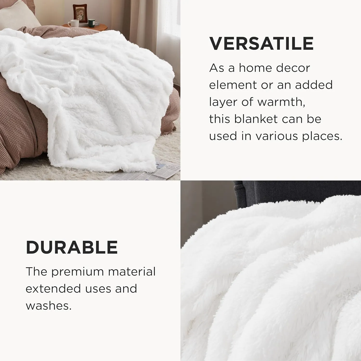 Bedsure Fluffy White Throw Blanket Gifts for Women, Men, Soft Fleece Cozy Fuzzy Sherpa Plush Warm Minky Thick Faux Fur Throws for Couch, Bed, White Decor House Blanket Gifts for Mom Dad, 50x60