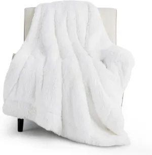 Bedsure Fuzzy Sherpa Faux Fur Twin Blanket White Cozy Gifts for Women Men, Soft Fleece Plush Warm Minky Thick Blanket Twin Size for Bed, Couch, Room Decor Dorm Essentials White Decor Gifts, 60x80