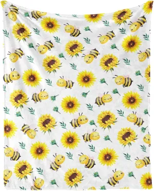 Bee Throw Blanket - Soft Flannel Blankets for Girls Boys Kids Bee Lovers - Warm Animal Throw Blankets for All Season Lap, Chair, Sofa - 50"x40"
