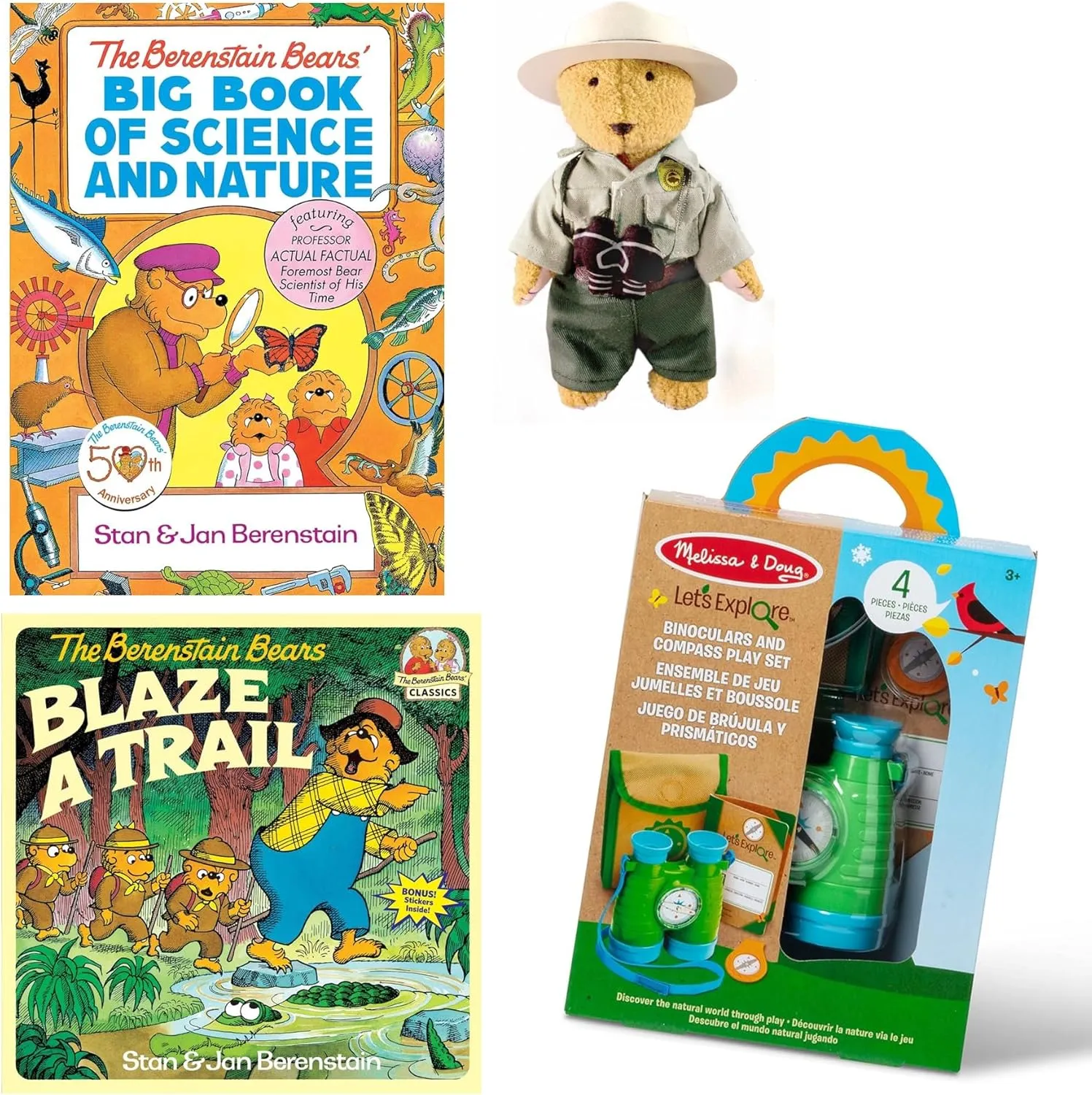 Berenstain Bears Outdoor Activity Gift Set Includes Berenstain Bears Big Book of Science and Nature, Blaze a Trail, MerryMakers Park Ranger Bear, and Let's Explore Binoculars & Compass Toy Play Set