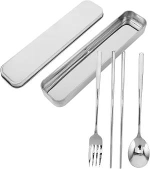 BESPORTBLE 1Set Stainless Steel Utensil Set with Storage Box Portable Chopsticks Spoon Fork Durable Steel Cutlery for Camping Travel Outdoor Dining Easy to Clean and Organize