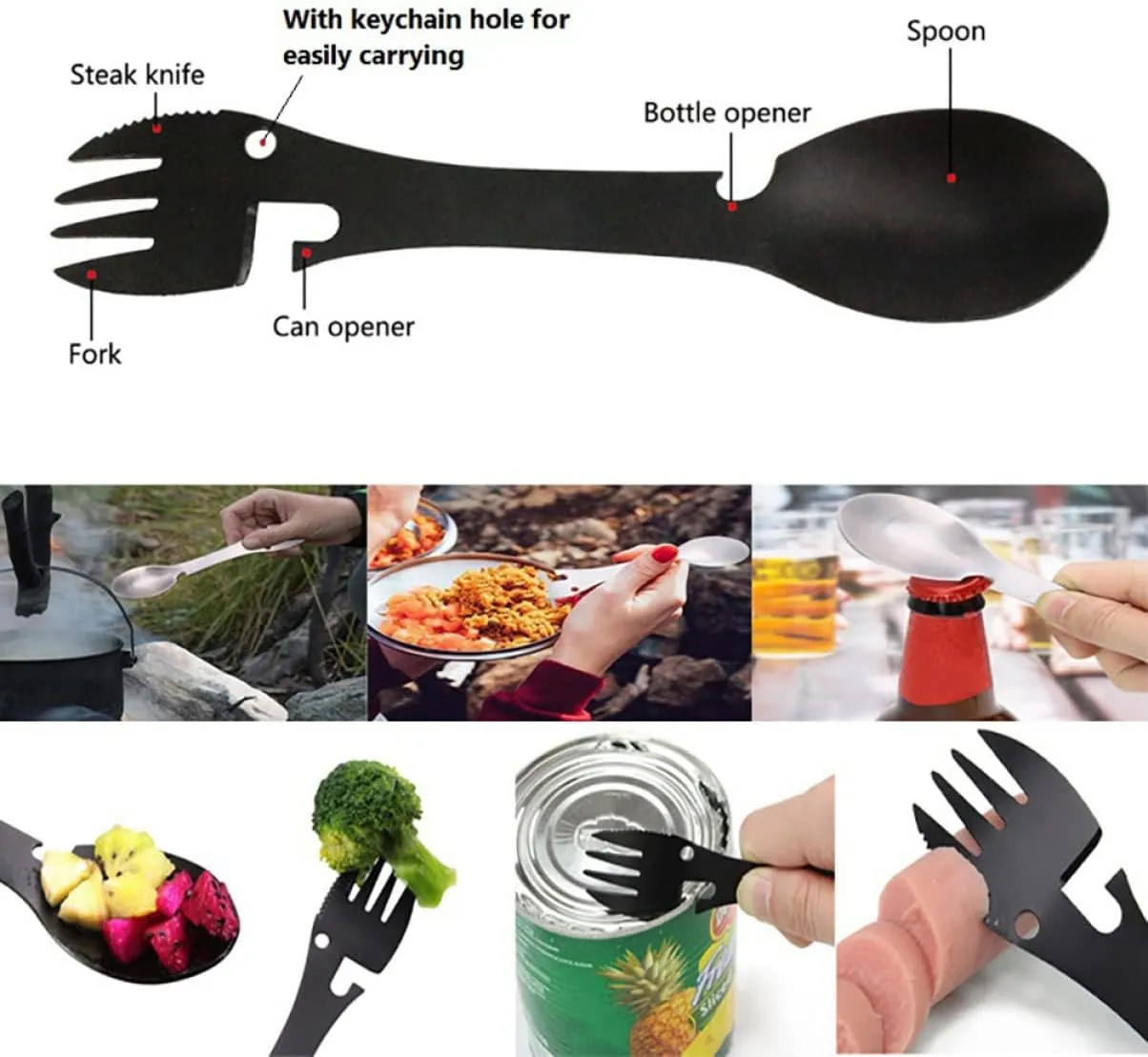 BESPORTBLE 2pcs 5 1 5-in-1 Camping Fork Cork Reusable Cutlery Set Stainless Steel Tableware Compact for Hiking Picnic Outdoor Activity