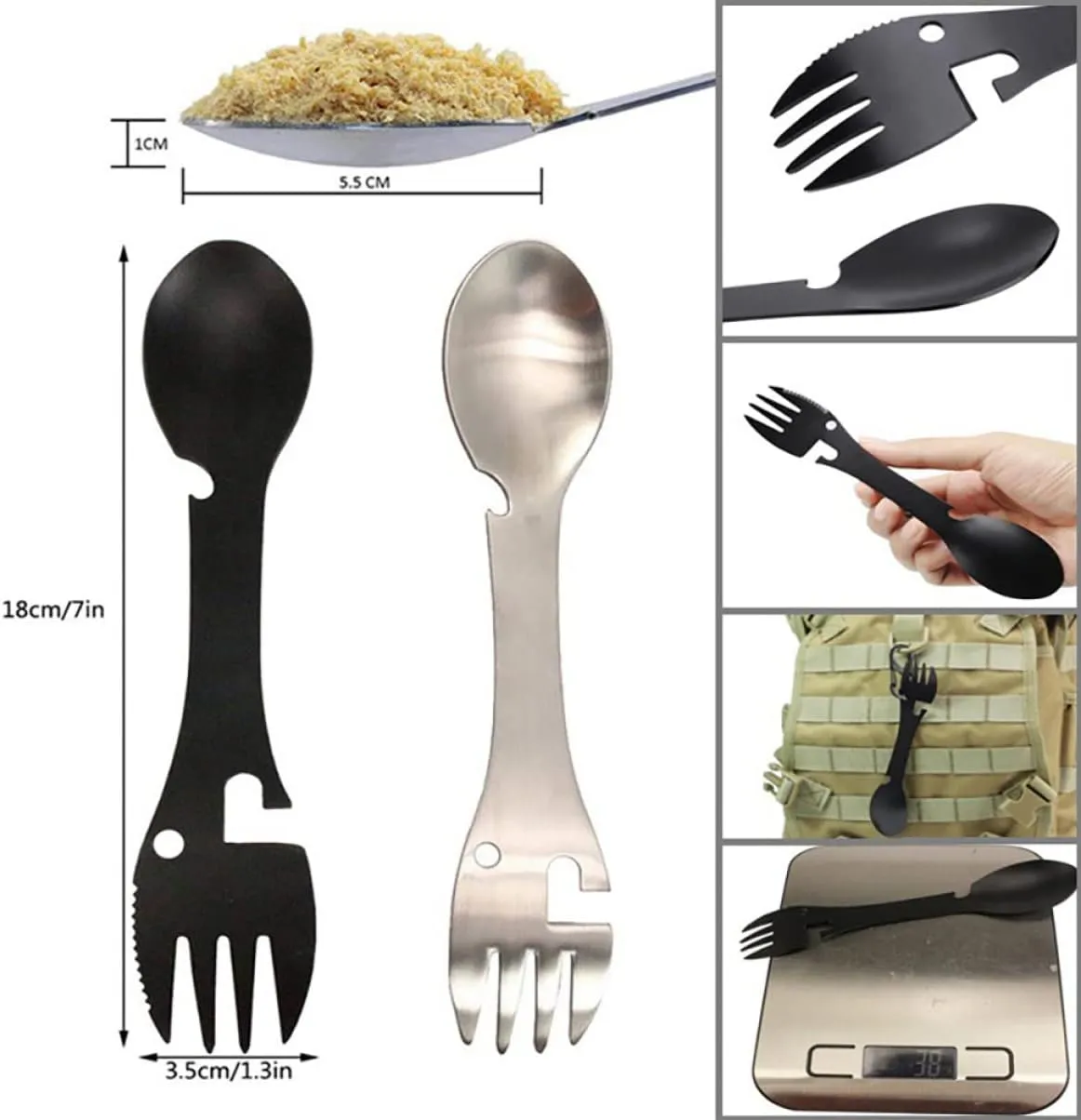 BESPORTBLE 2pcs 5 1 5-in-1 Camping Fork Cork Reusable Cutlery Set Stainless Steel Tableware Compact for Hiking Picnic Outdoor Activity