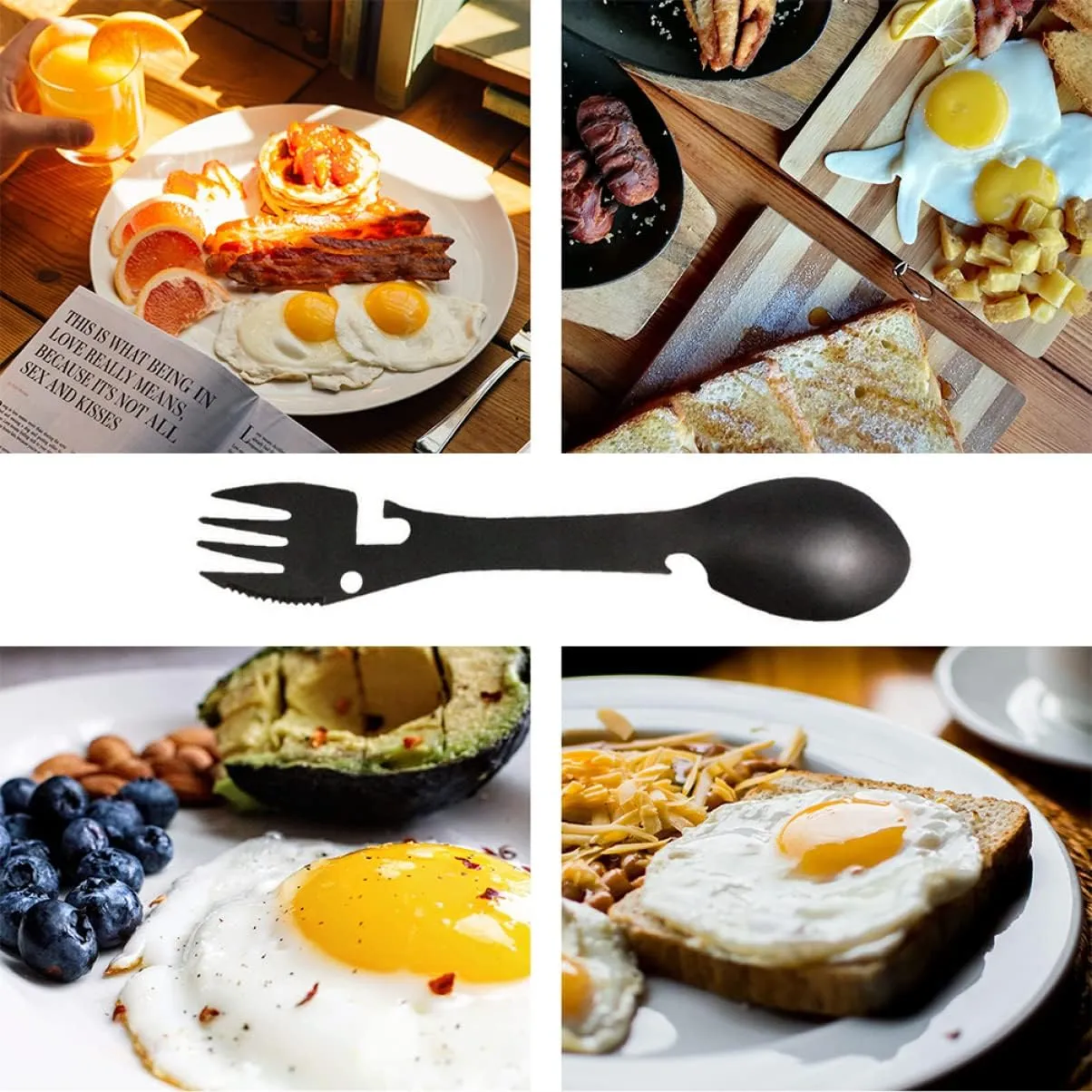 BESPORTBLE 2pcs 5 1 5-in-1 Camping Fork Cork Reusable Cutlery Set Stainless Steel Tableware Compact for Hiking Picnic Outdoor Activity