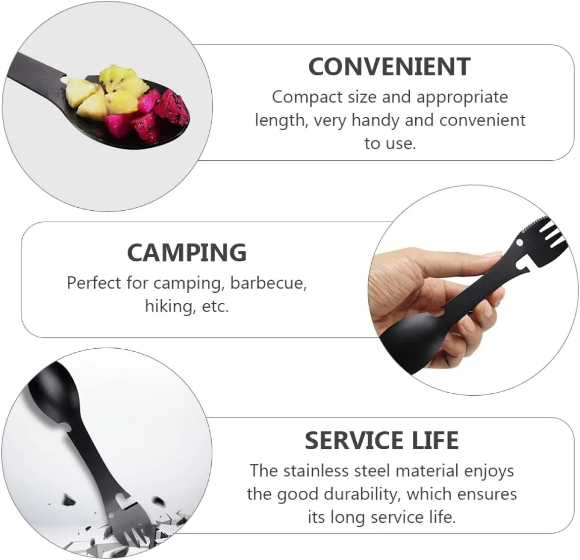 BESPORTBLE 2pcs 5 1 5-in-1 Camping Fork Cork Reusable Cutlery Set Stainless Steel Tableware Compact for Hiking Picnic Outdoor Activity