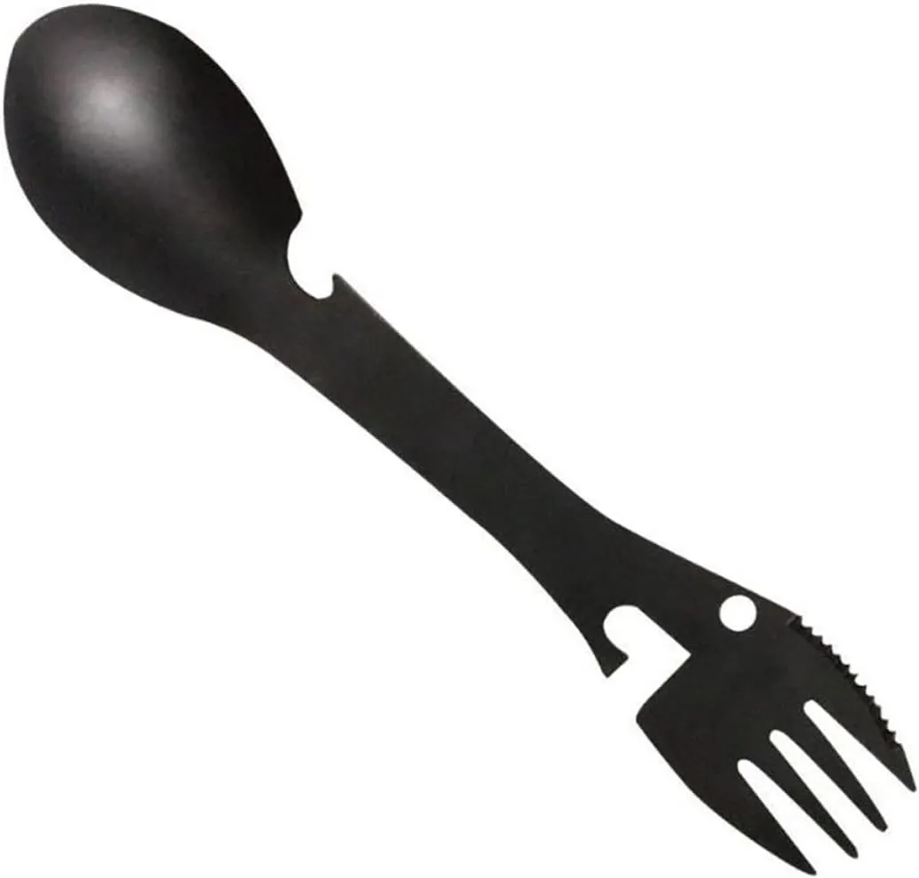 BESPORTBLE 2pcs 5 1 5-in-1 Camping Fork Cork Reusable Cutlery Set Stainless Steel Tableware Compact for Hiking Picnic Outdoor Activity