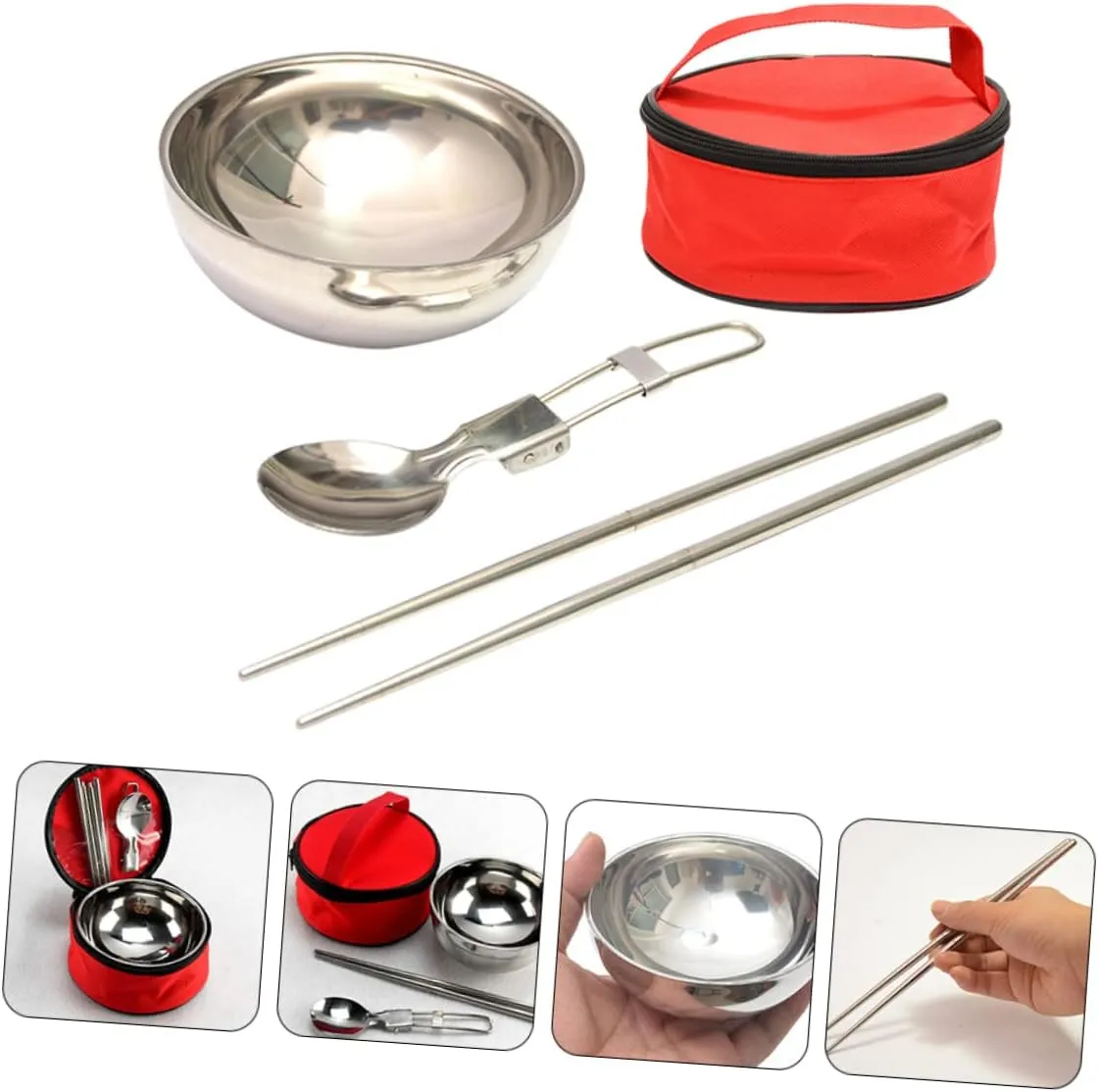 BESPORTBLE Sets Foldable Camping Tableware Stainless Steel Bowl Spoon Set Chopsticks for Travel