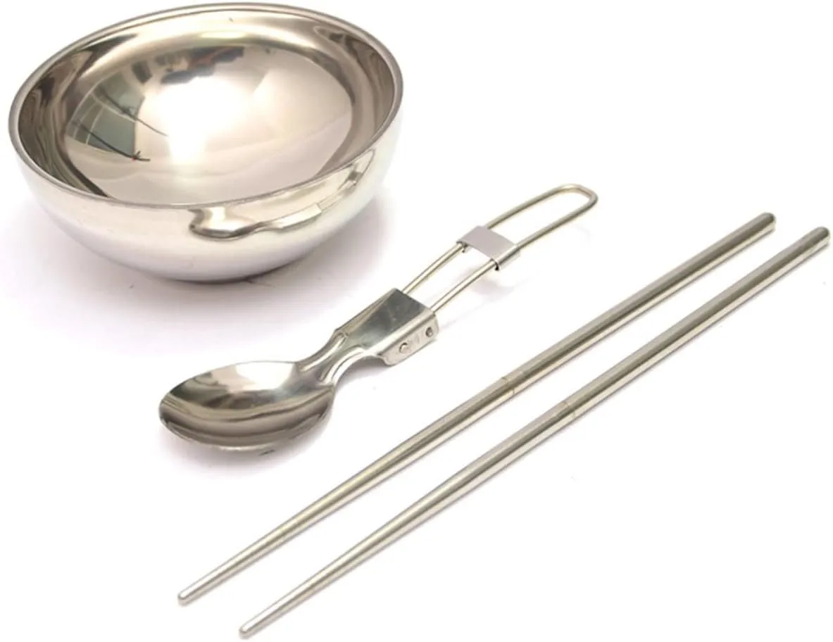 BESPORTBLE Sets Foldable Camping Tableware Stainless Steel Bowl Spoon Set Chopsticks for Travel