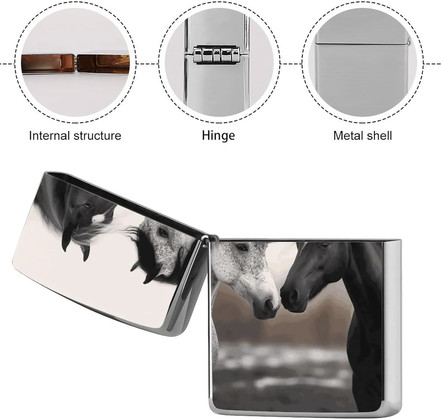 Black and White HorsesLighter Case Waterproof Lighter Sleeve Lighters Protective Cover with Graffiti Design