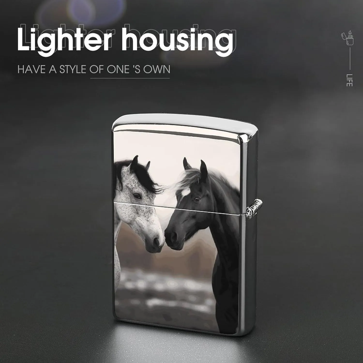 Black and White HorsesLighter Case Waterproof Lighter Sleeve Lighters Protective Cover with Graffiti Design