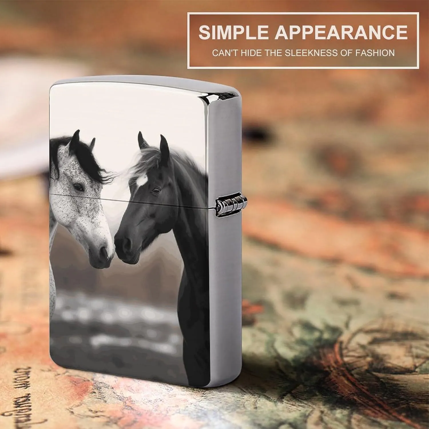 Black and White HorsesLighter Case Waterproof Lighter Sleeve Lighters Protective Cover with Graffiti Design