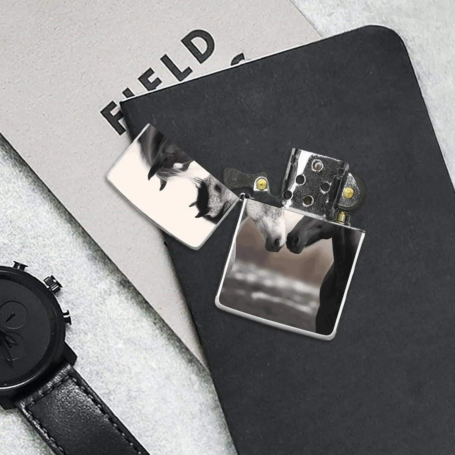 Black and White HorsesLighter Case Waterproof Lighter Sleeve Lighters Protective Cover with Graffiti Design