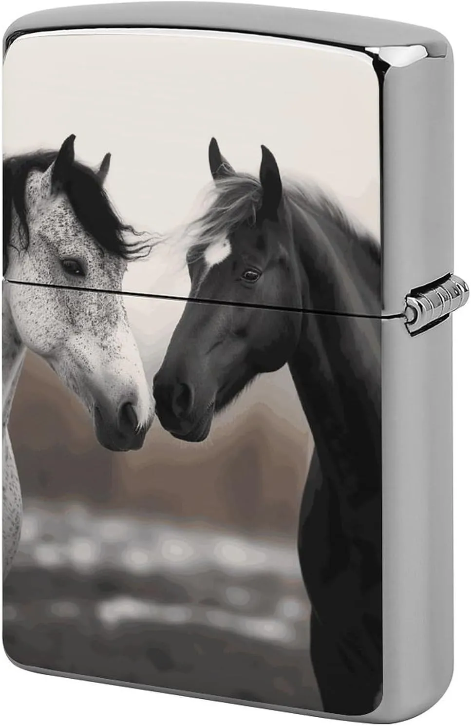 Black and White HorsesLighter Case Waterproof Lighter Sleeve Lighters Protective Cover with Graffiti Design