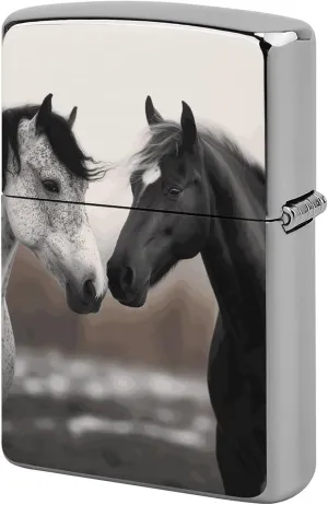 Black and White HorsesLighter Case Waterproof Lighter Sleeve Lighters Protective Cover with Graffiti Design