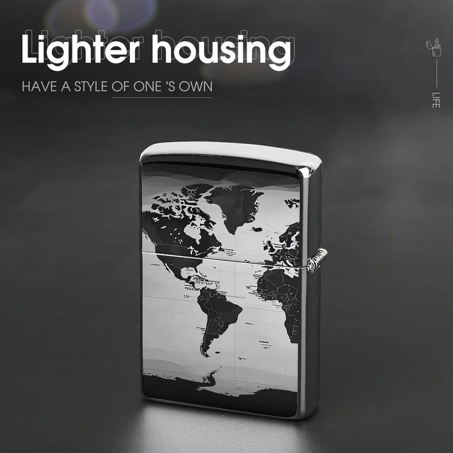 Black and White World Map Lighter Case Double-Sided Graffiti Lighter Holder - Metal Lighters Protective Cover, Universal Fit for Standard Lighters, Stylish Gift for Men & Women