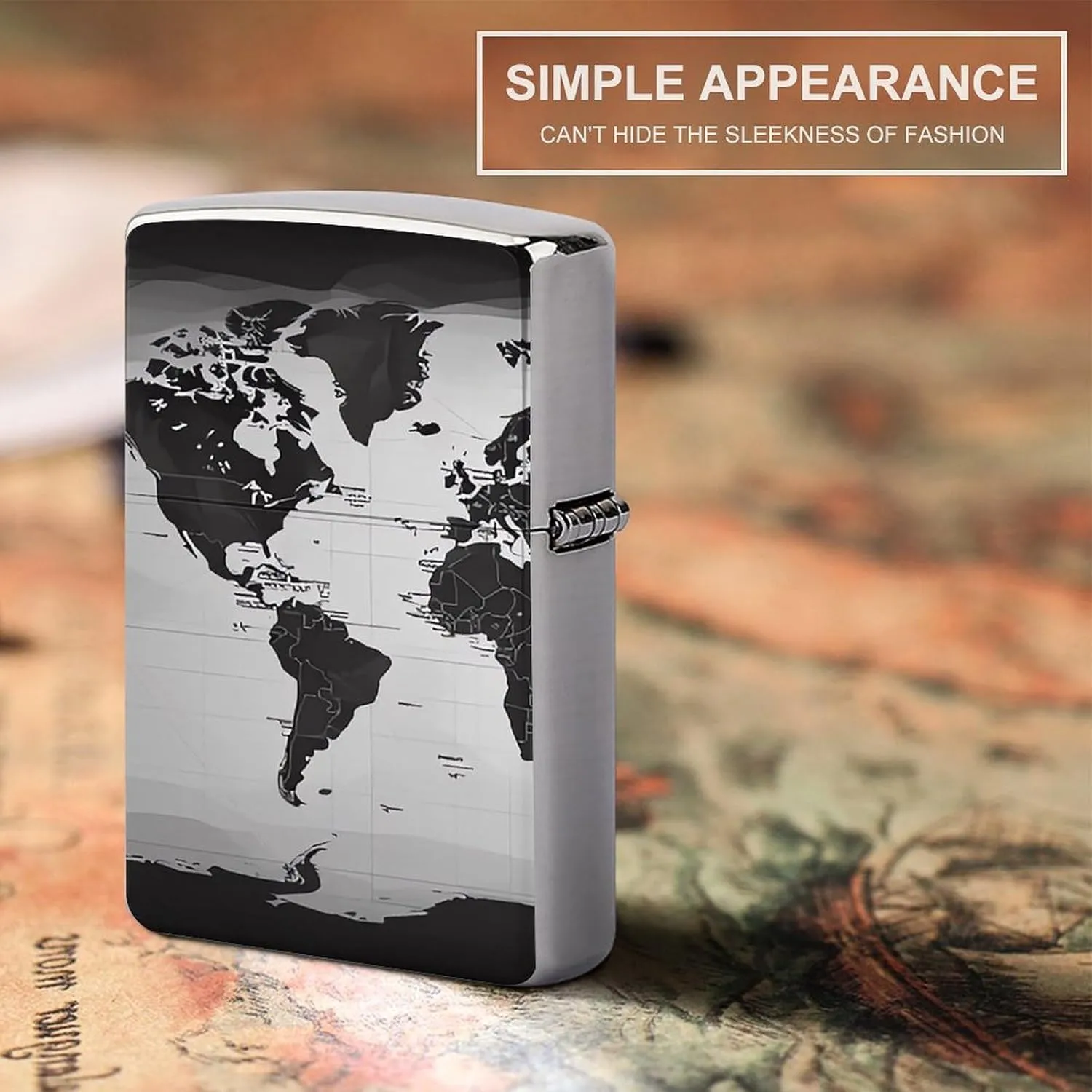 Black and White World Map Lighter Case Double-Sided Graffiti Lighter Holder - Metal Lighters Protective Cover, Universal Fit for Standard Lighters, Stylish Gift for Men & Women