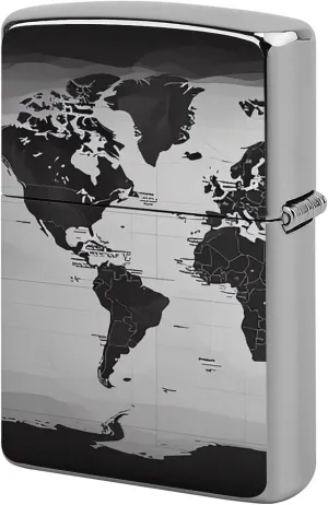 Black and White World Map Lighter Case Double-Sided Graffiti Lighter Holder - Metal Lighters Protective Cover, Universal Fit for Standard Lighters, Stylish Gift for Men & Women