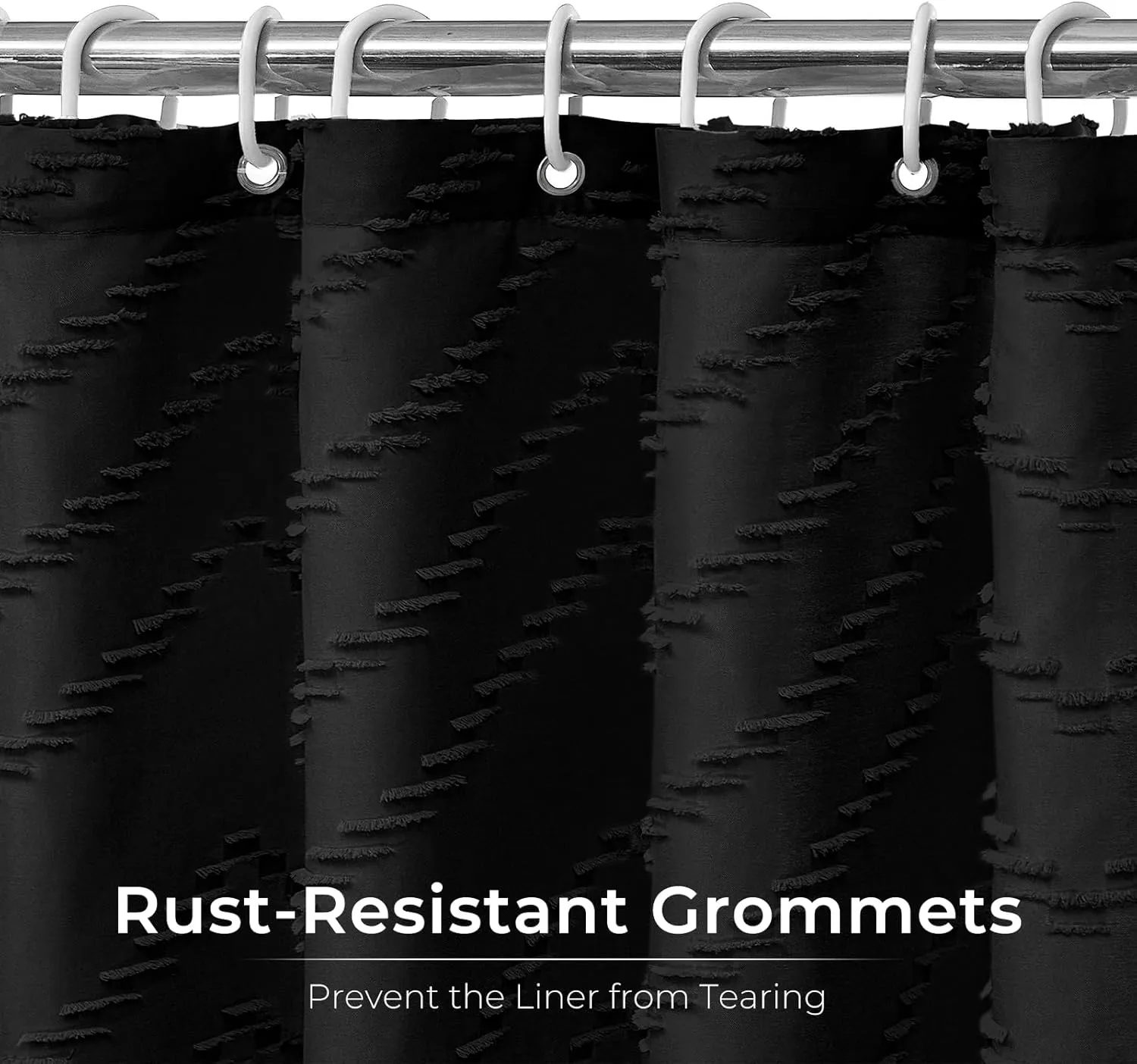 Black Boho Shower Curtain Modern Fabric Shower Curtain Shabby Chic Chenille Tufted Chevron Textured Striped Minimalist Shower Curtains 72 x 72 Inches