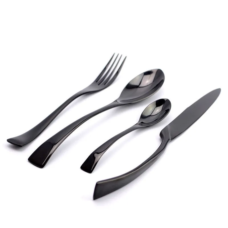 Black Cutlery Set Stainless Steel Flatware Western Food Tableware Sets Fork Steak Knife Tea Dinnerware Set