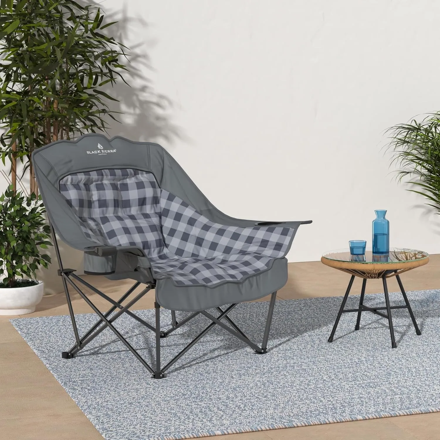 Black Sierra Oversized Camping Chair for Adults, Heavy Duty Outdoor Seat with Plush Padding, Supports 400lbs, Cup Holder & Carry Bag, Comfortable Folding Chair for Tailgating, Patio, & Sideline Events