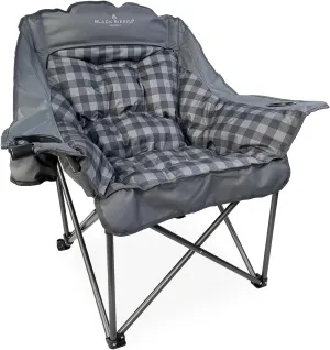 Black Sierra Oversized Camping Chair for Adults, Heavy Duty Outdoor Seat with Plush Padding, Supports 400lbs, Cup Holder & Carry Bag, Comfortable Folding Chair for Tailgating, Patio, & Sideline Events