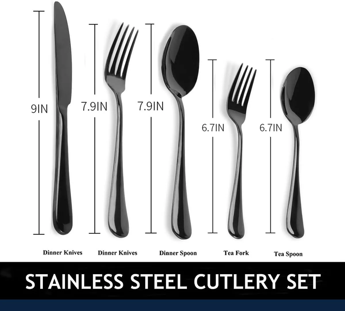 Black Silverware Set 40pcs Stainless Steel flatware Dinnerware Set, Black Tableware Set for 8, 40 piece flatware Set Service for 8, Mirror Finish Black Cutlery Set (Black 40)