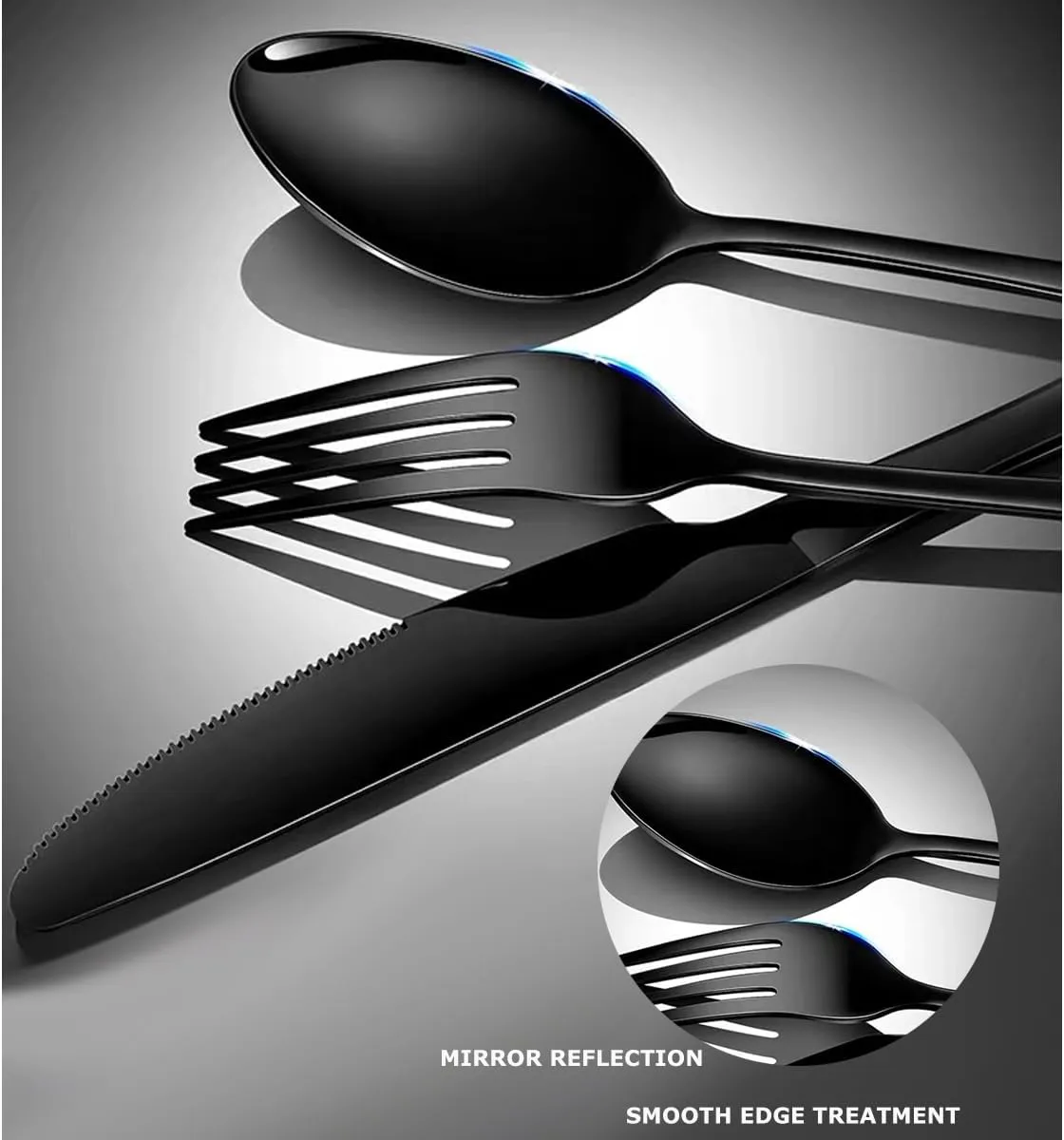 Black Silverware Set 40pcs Stainless Steel flatware Dinnerware Set, Black Tableware Set for 8, 40 piece flatware Set Service for 8, Mirror Finish Black Cutlery Set (Black 40)