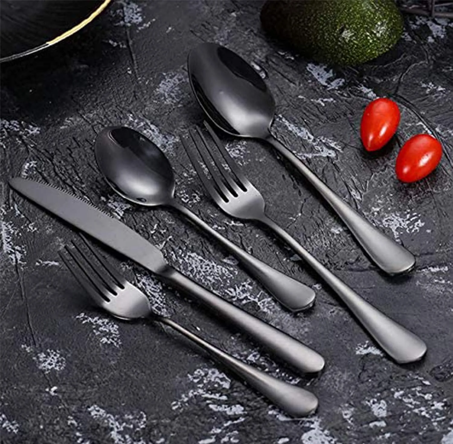 Black Silverware Set 40pcs Stainless Steel flatware Dinnerware Set, Black Tableware Set for 8, 40 piece flatware Set Service for 8, Mirror Finish Black Cutlery Set (Black 40)
