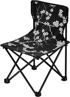 Black White Cherry Flowers Folding Portable Camping Chairs for Women and Men Lightweight Travel Chairs Ergonomically Designed Camping Essentials for Outdoor Cooking Picnic
