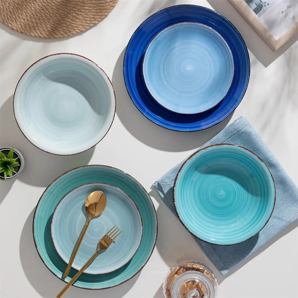 Blues 18 Pieces of Tablewares Sest Plate Soups Plates Desserts Plates Potterys Set