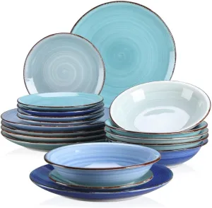 Blues 18 Pieces of Tablewares Sest Plate Soups Plates Desserts Plates Potterys Set