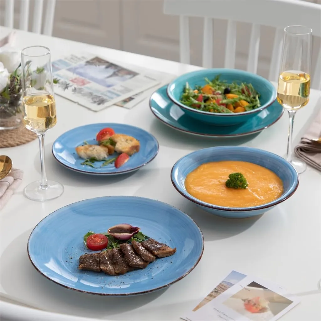 Blues 18 Pieces of Tablewares Sest Plate Soups Plates Desserts Plates Potterys Set