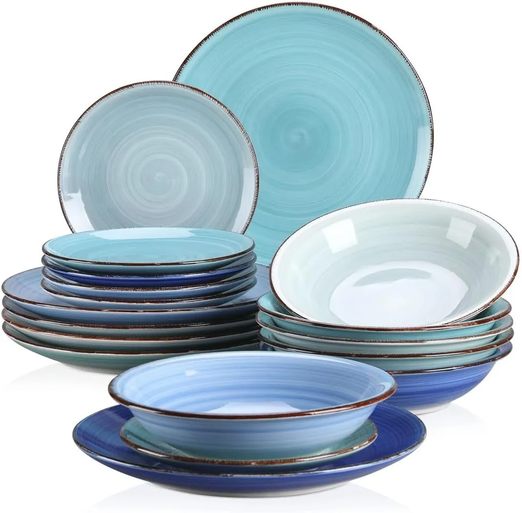 Blues 18 Pieces of Tablewares Sest Plate Soups Plates Desserts Plates Potterys Set