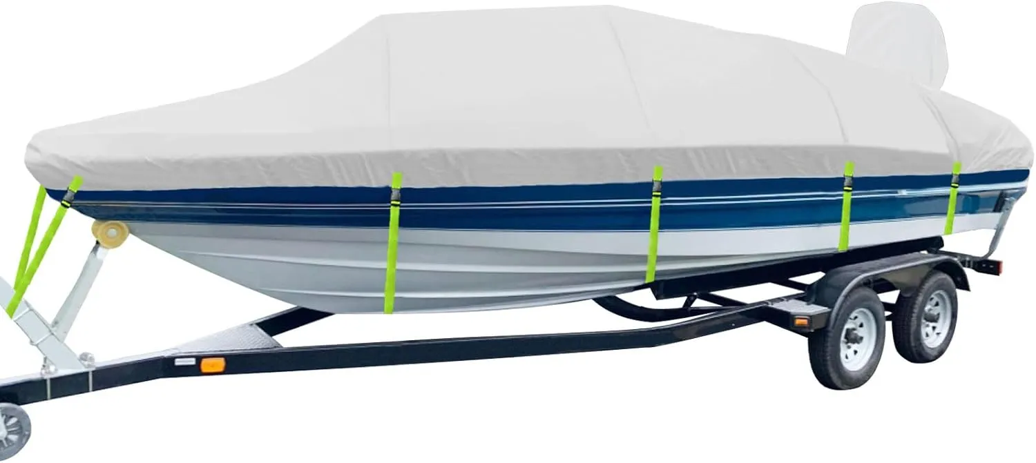 Boat Cover Fit Bayliner 1950 Capri, 1200D Heavy Duty Polyester with PU Coating, 20-22ft Trailerable Waterproof Boat Cover & UV Resistant, All-Weather Protection [Motor Cover Included]