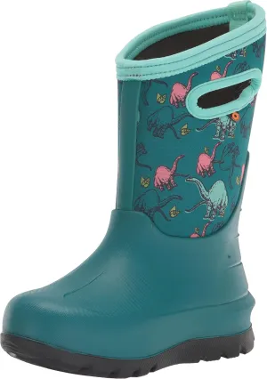 Bogs Kids Neo Classic Boot, Good Dino Print - Teal, Size 1 Big Kid