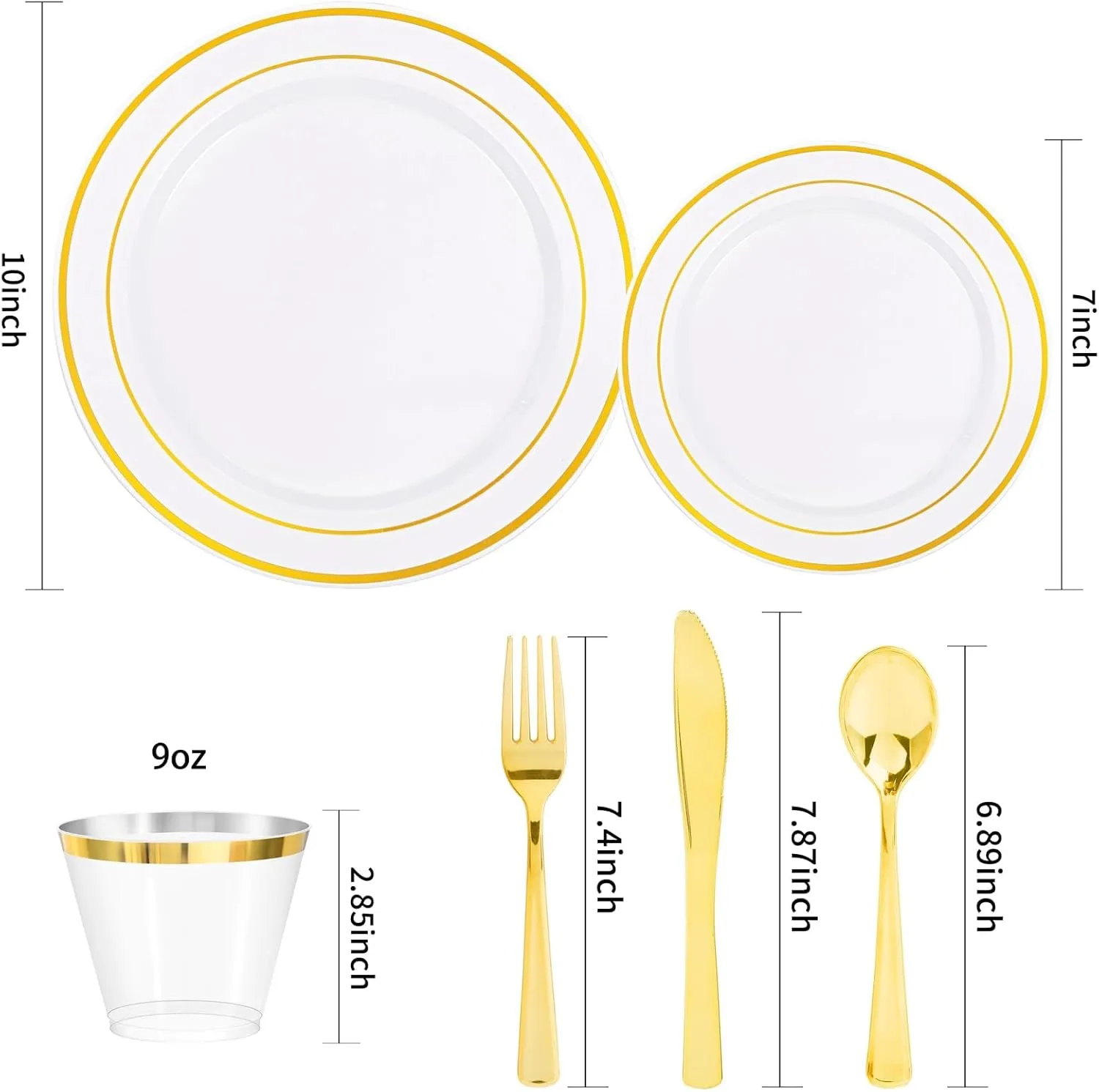 bUCLA 600Pcs Gold Dinnerware Set for 100 Guests - White and Gold Plastic Plates Disposable for party Include 100 Dinner & 100 Dessert Plates,100 Cups,100 Forks,100 Spoons,100 Knives