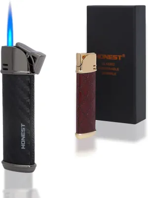 Butane Torch Lighter Leather Body 2 Pack Single Jet Flame Windproof Gift Box (red Black)