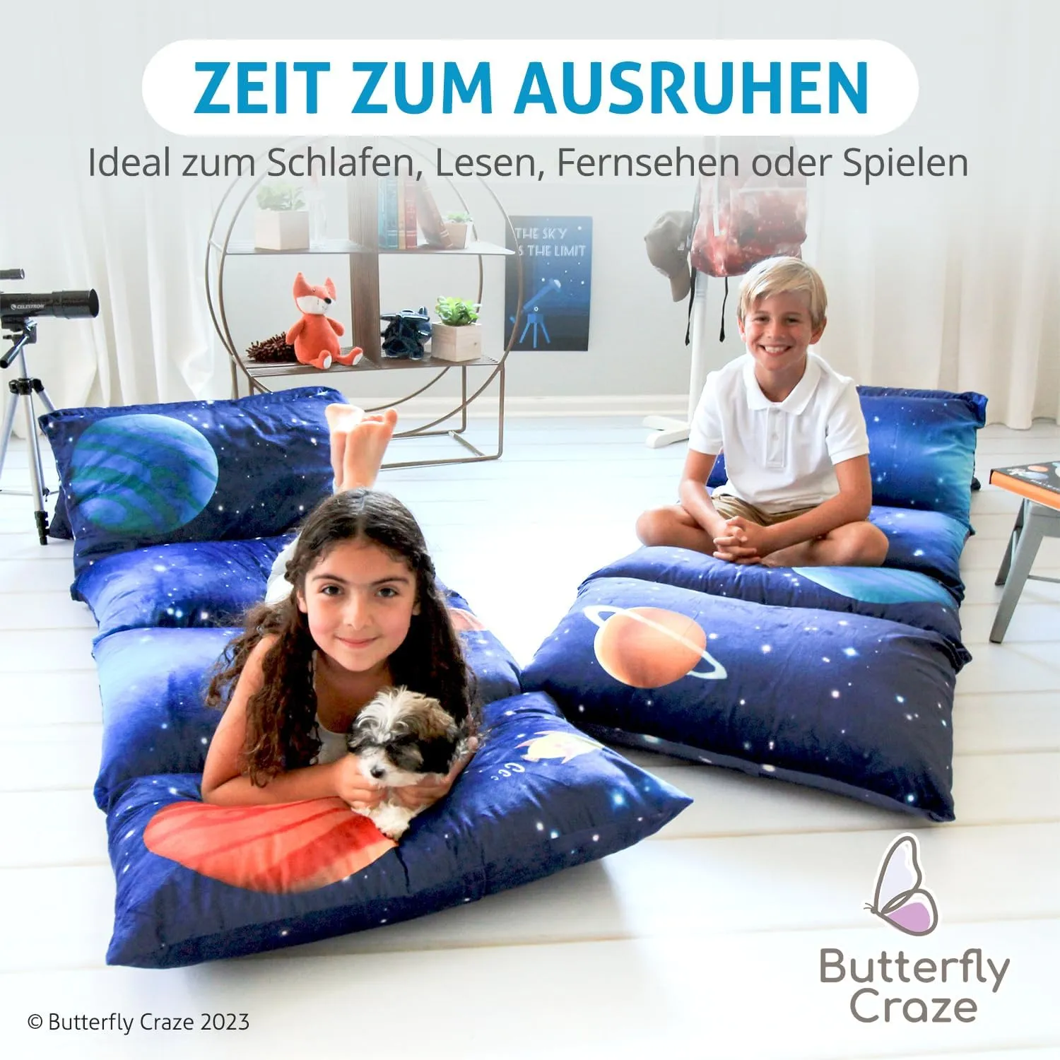 Butterfly Craze Floor Pillow Case, Mattress Bed Lounger Cover, Galaxy Blue, King Size - Cozy Seating Solution for Kids & Adults, Recliner Cushion, Perfect for Reading, TV Time (Pillow Not Included)