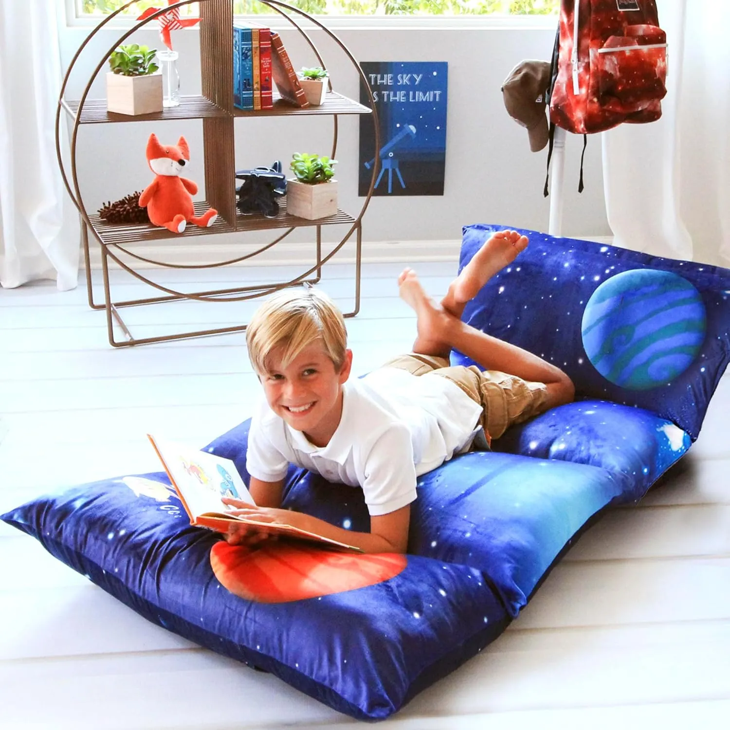 Butterfly Craze Floor Pillow Case, Mattress Bed Lounger Cover, Galaxy Blue, King Size - Cozy Seating Solution for Kids & Adults, Recliner Cushion, Perfect for Reading, TV Time (Pillow Not Included)